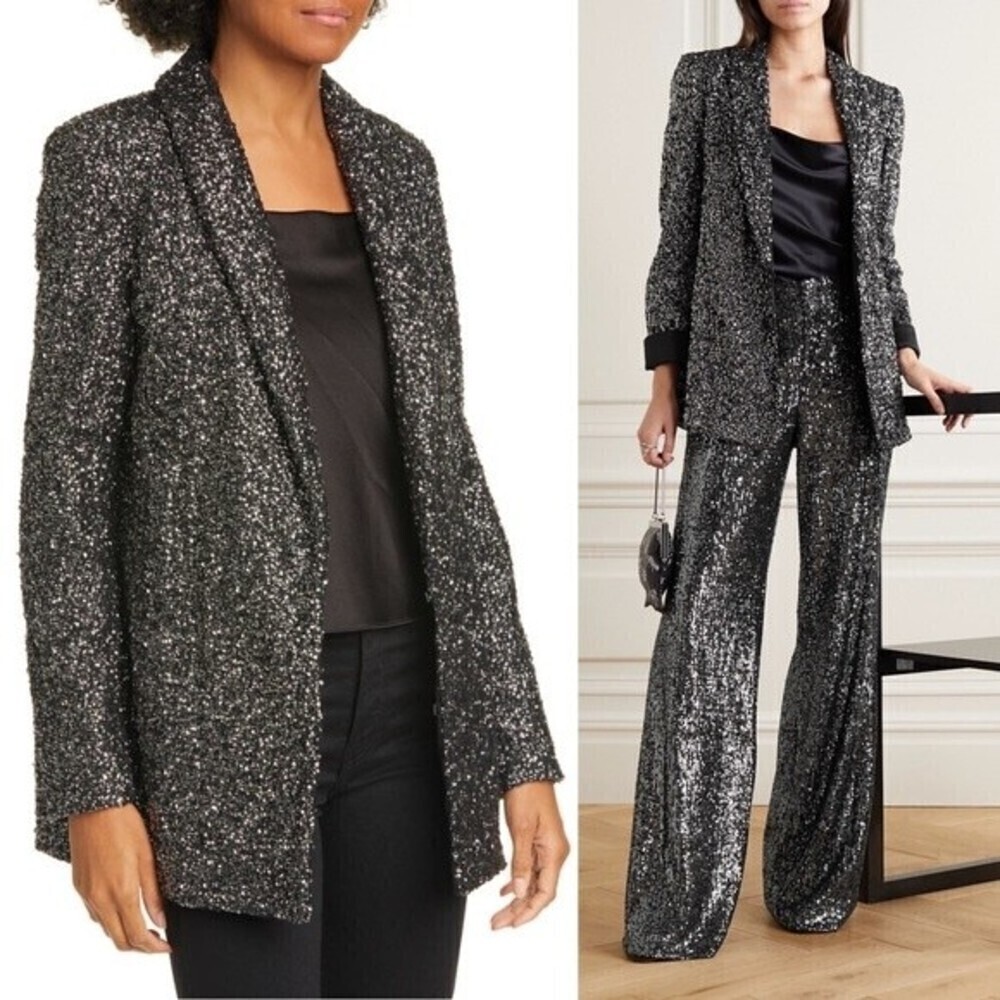 Alice and Olivia Sequin Blazer Small Silver